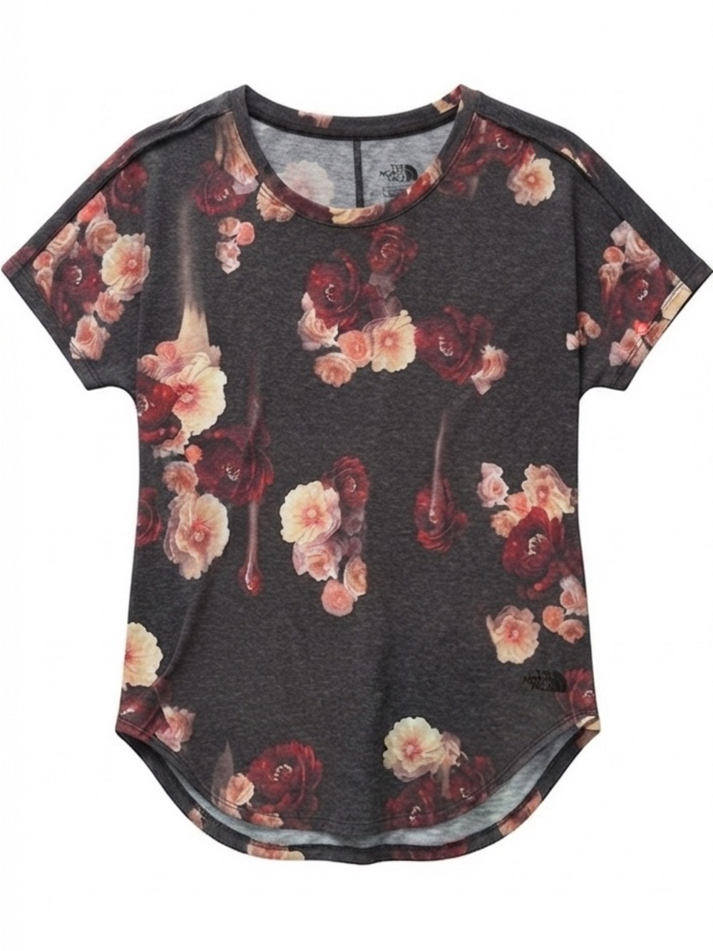 North Face Floral Short-Sleeve Crewneck Top - Charcoal Rose Print Hiking Shirt